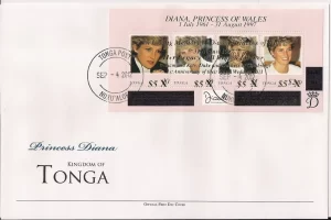 Tonga – Princess Diana – S/S OVPT & Revalued – FDC